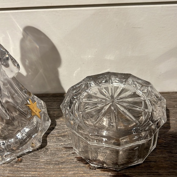 Mikasa Angel Trinket Box Golden Stars Candy Holder Dish Glass Gold 8" Christmas - Picture 5 of 5